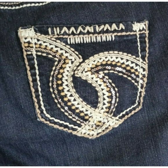 Maurices Women's Distressed Ripped Sequined Thick Stitched Bootcut Jeans Sz 7/8 - Picture 6 of 9